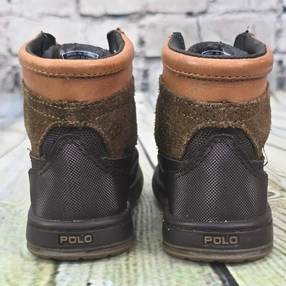 POLO Ralph Lauren Lansing High Toddler Boys Boots Size 4.5 Brown Leather Outdoor